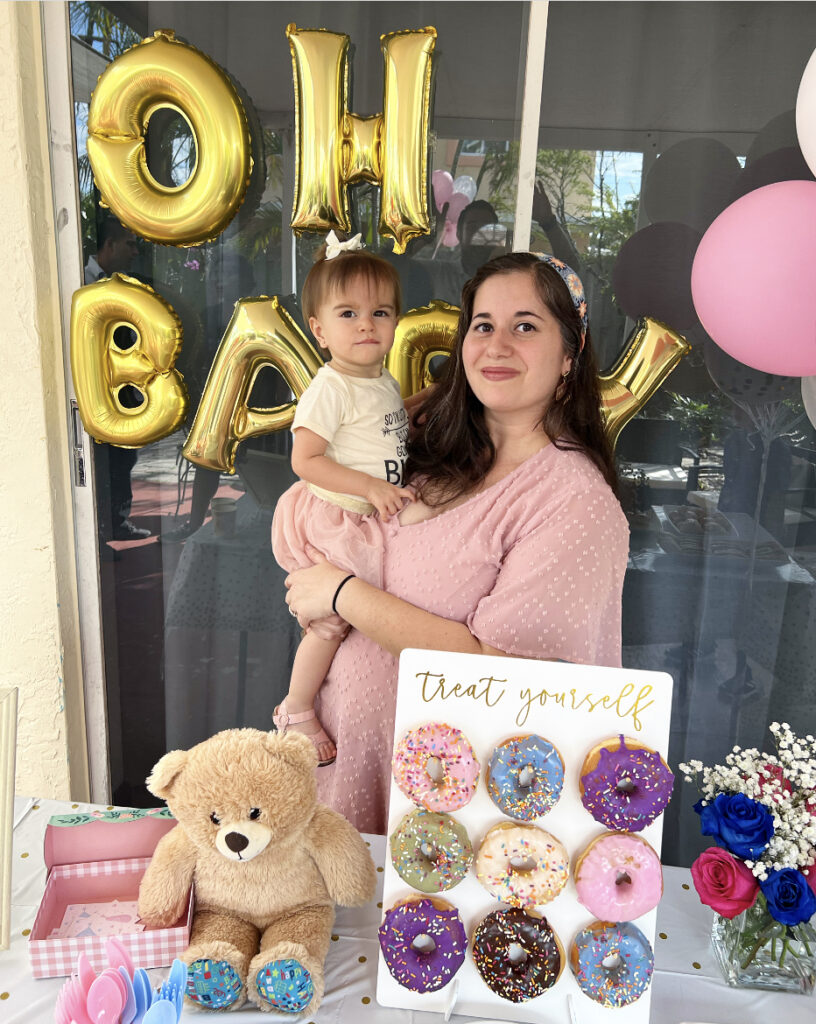 Photo of mother and daughter at Gender Reveal Party