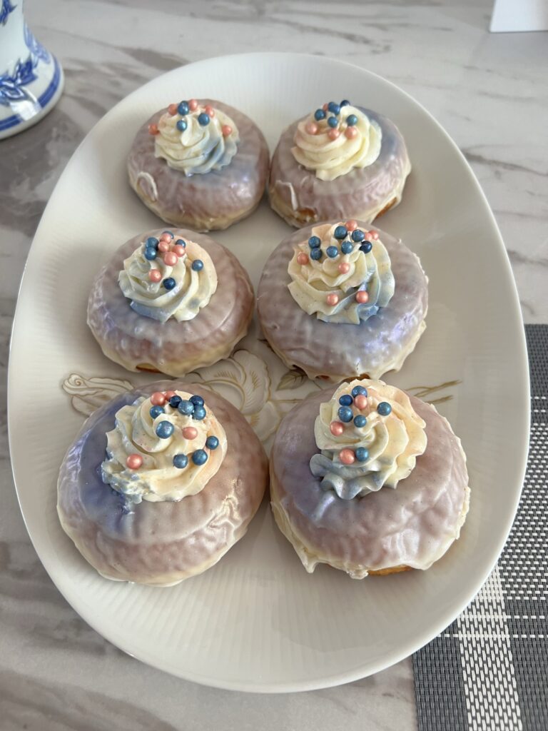 Photo of gender reveal donuts from The Salty Donut