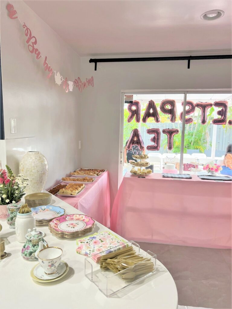 Photo of Tea themed Baby Shower Food Station Setup