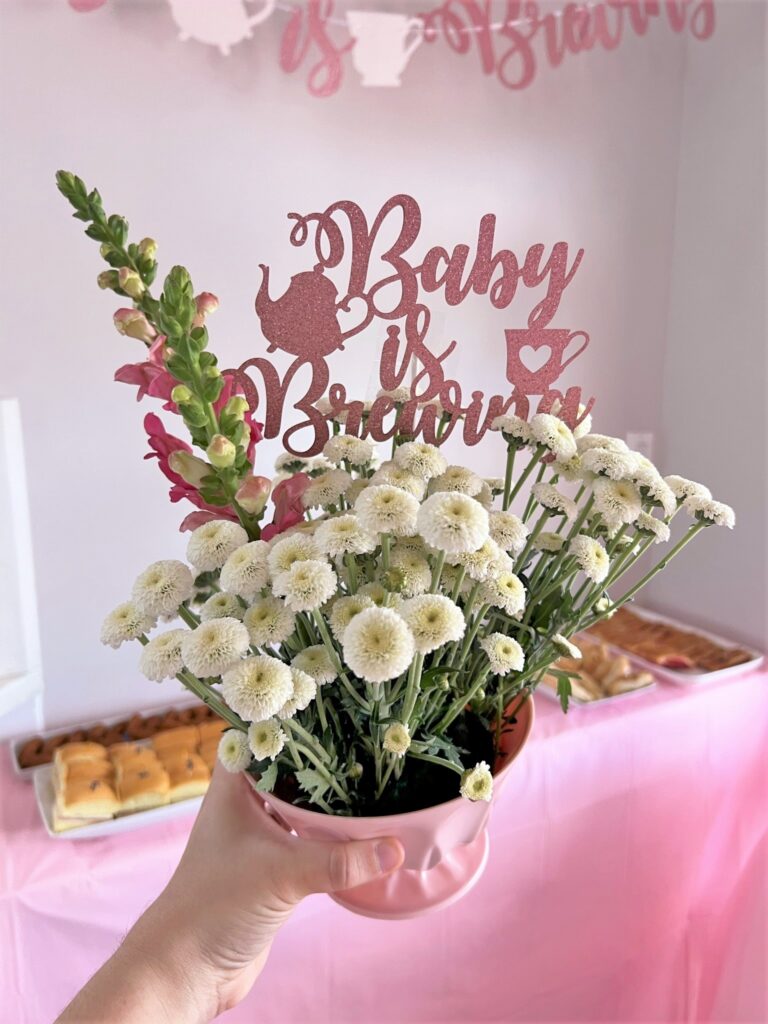 Photo of Tea Themed Baby Shower Flowers
